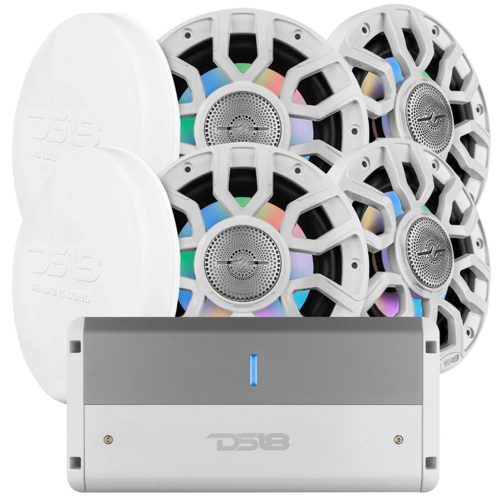 DS18 Marine Bundle - 4x NXL-IQ6 6.5" 2-Way Speakers with NXL-M4 4-Channel Amplifier
