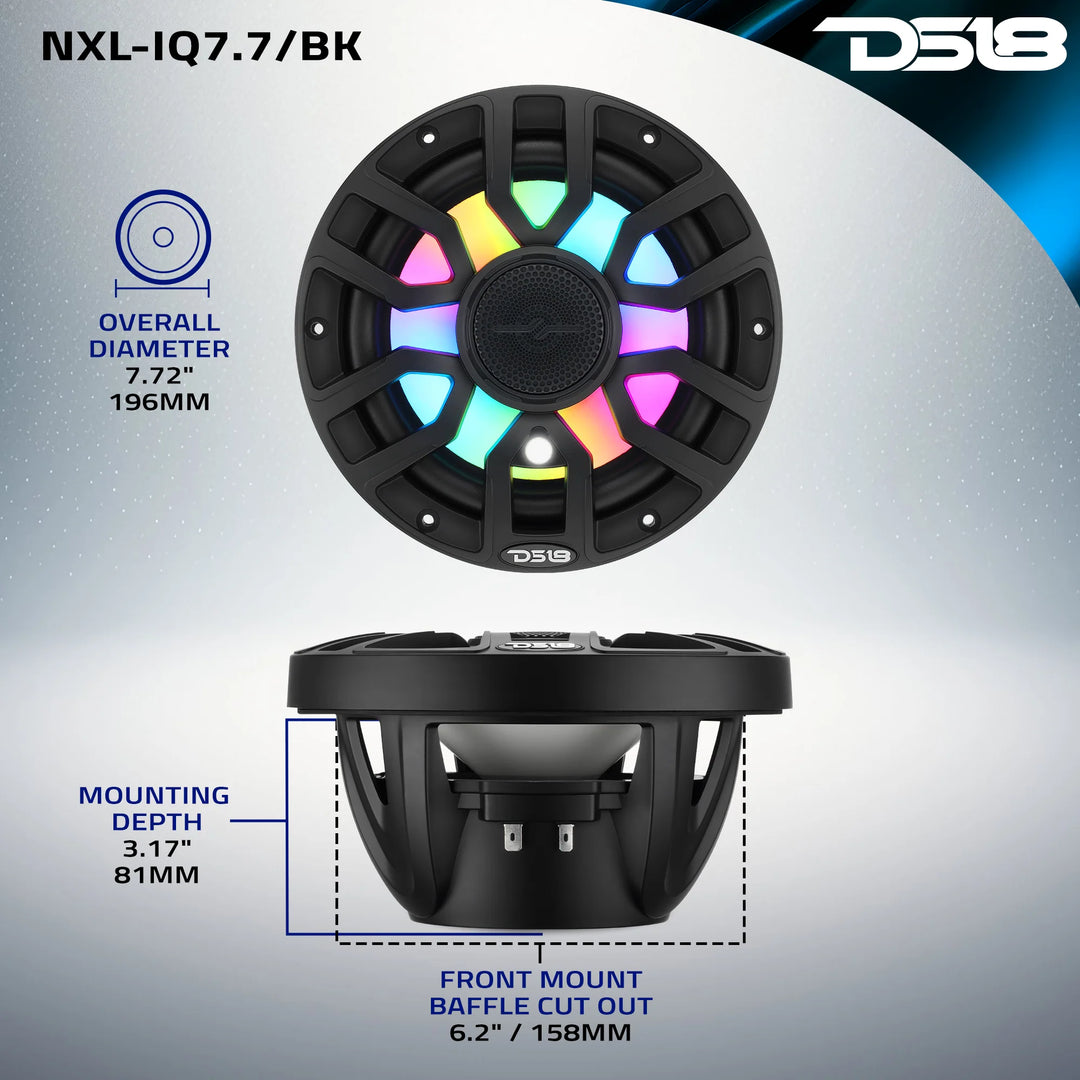 DS18 NXL-IQ7.7/BK 7.7" 2-Way Marine Speakers with LEDs - 175 Watts Rms 4-ohm