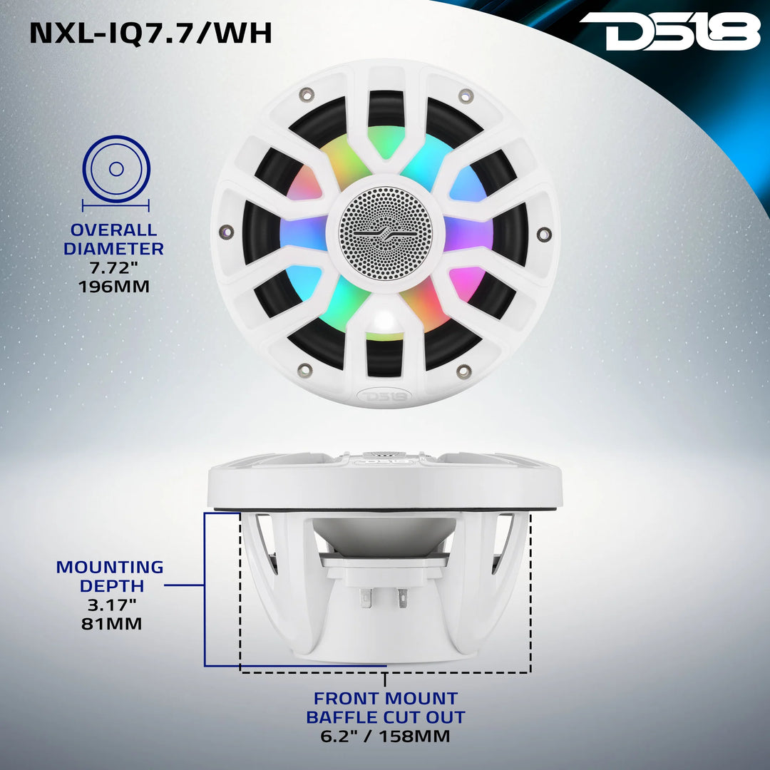 DS18 NXL-IQ7.7/WH 7.7" 2-Way Marine Speakers with LEDs - 175 Watts Rms 4-ohm