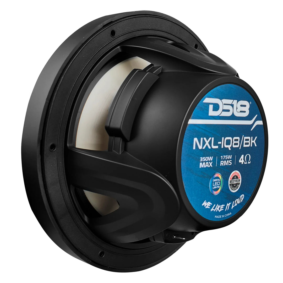 DS18 NXL-IQ8/BK 8" 2-Way Marine Coaxial Speakers with Integrated Dream RGB LED Lights - 175 Watts Rms 4-ohm