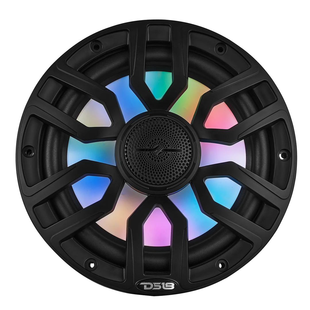 DS18 NXL-IQ8/BK 8" 2-Way Marine Coaxial Speakers with Integrated Dream RGB LED Lights - 175 Watts Rms 4-ohm