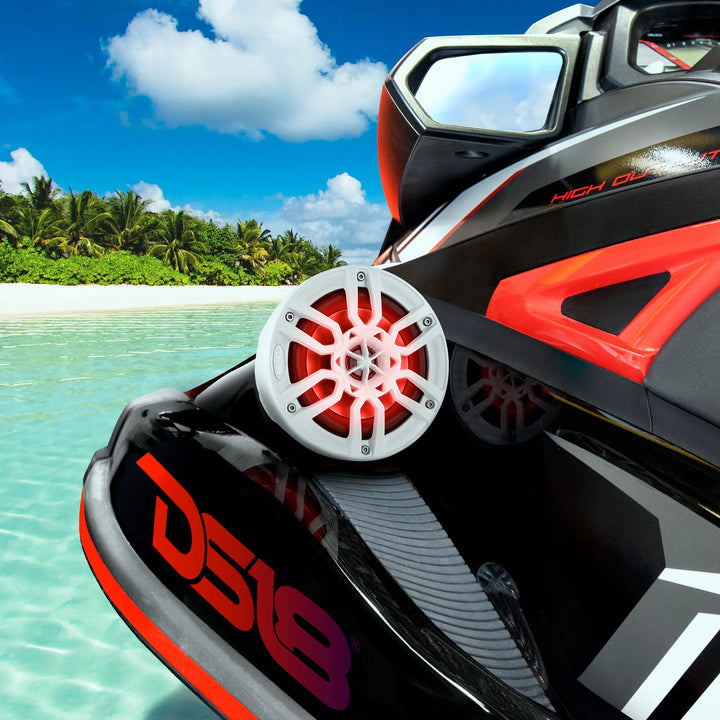 DS18 Jet Ski Audio Package - 2x 6.5" Tower Speakers with NXL-X360.2D 2-Channel Amp, Wiring Kit, RGB LED Controller and Bluetooth Receiver