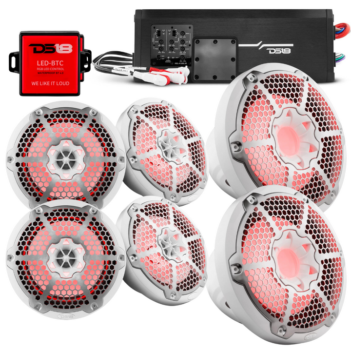 DS18 Marine Package - 4x NXL-8M 8" Coaxial Speakers with 2x NXL-10SUB 10" Subwoofers and NXL-X1200.5D 5-Channel Amplifier