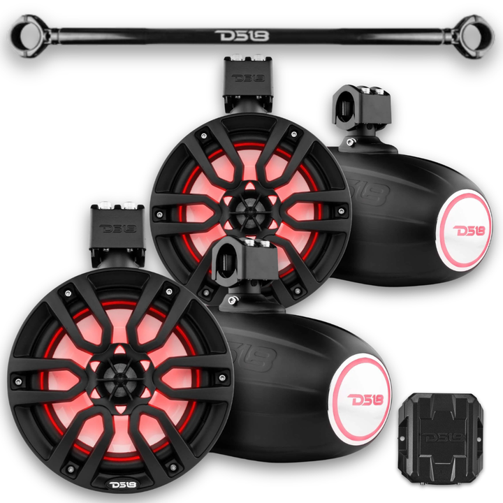 Jeep Wrangler JK y JKU 2007-2018 - Tubo de montaje DS18 con 4 parlantes de torre negros NXL-X8TP de 8" - 125 vatios Rms 4 ohmios