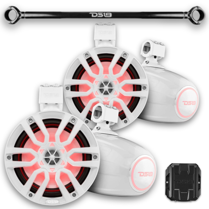 Jeep Wrangler JK y JKU 2007-2018 - Tubo de montaje DS18 con 4 parlantes de torre blancos NXL-X8TP de 8" - 125 vatios Rms 4 ohmios