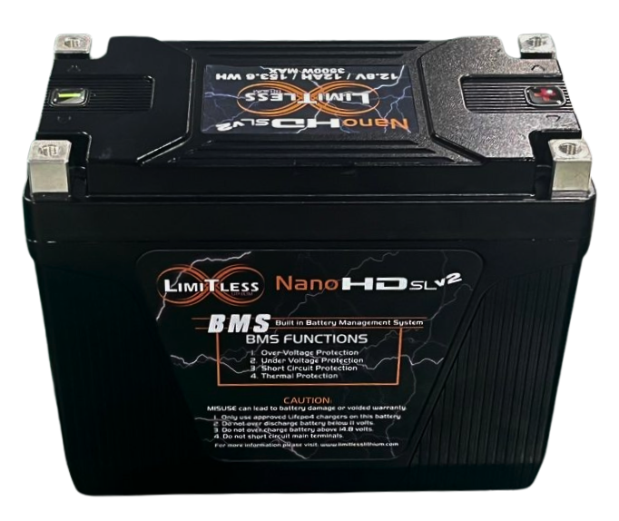 Limitless NSL-12AHv2 Lithium Battery with Maintainer for Motorcycles & Powersports - 2,500 - 3,000 Watts Rms | 12Ah
