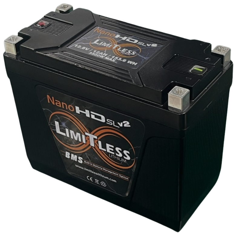 Limitless NSL-12AHv2 Lithium Battery with Maintainer for Motorcycles & Powersports - 2,500 - 3,000 Watts Rms | 12Ah