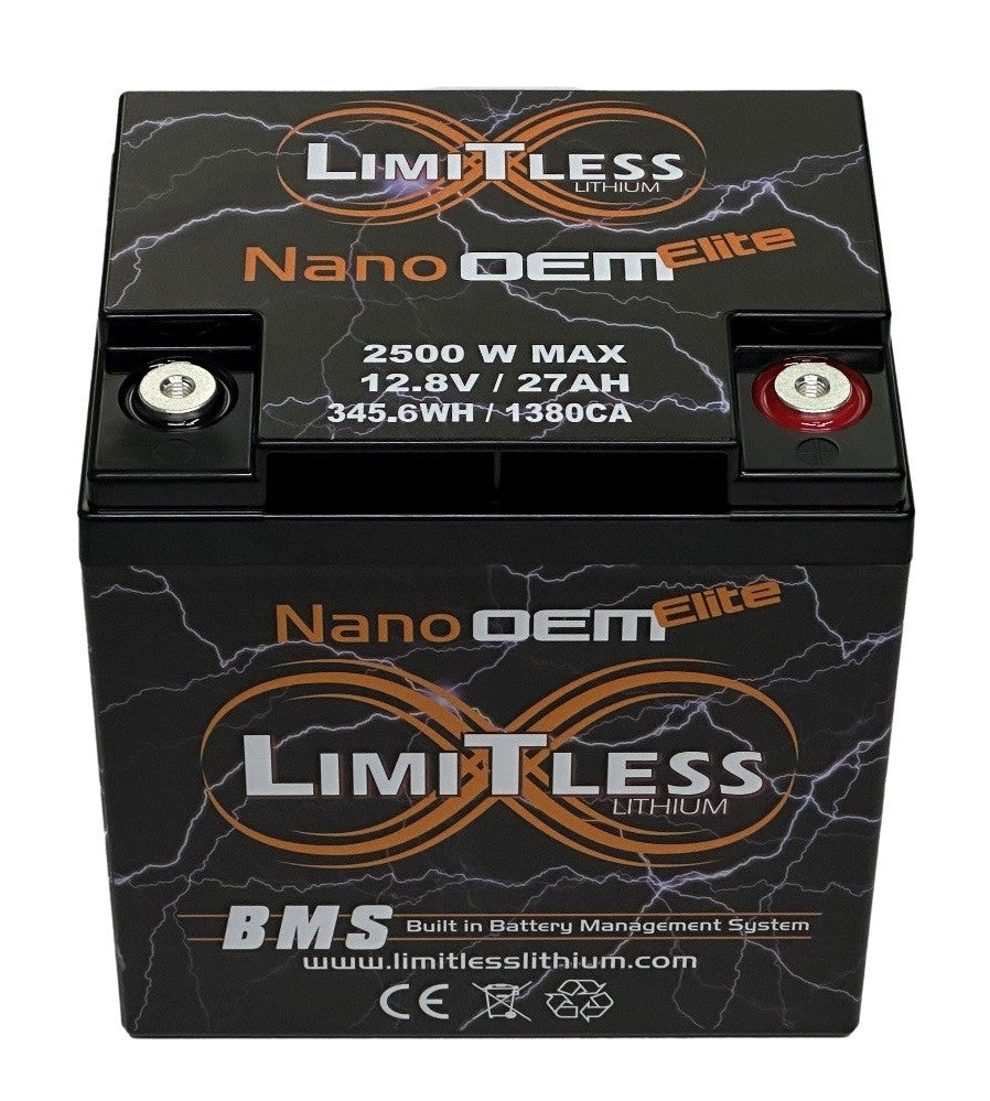 Limitless Nano-OEM-27AH Lithium Battery for Motorcycles & Powersports - 2,000 - 2,500 Watts Rms | 27Ah