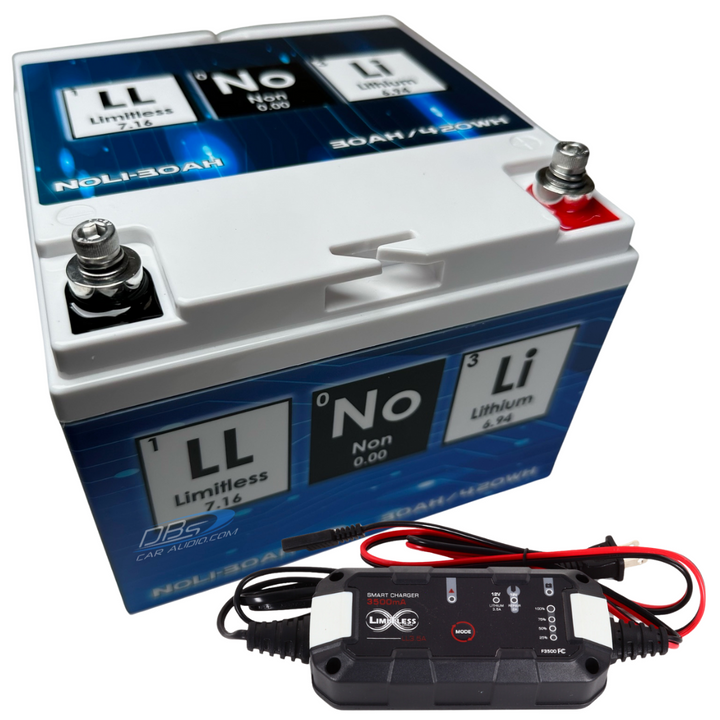 Batería ilimitada de audio para automóvil de iones de sodio NoLi-30AH de litio con mantenedor - 5000 - 8000 vatios Rms | 30Ah