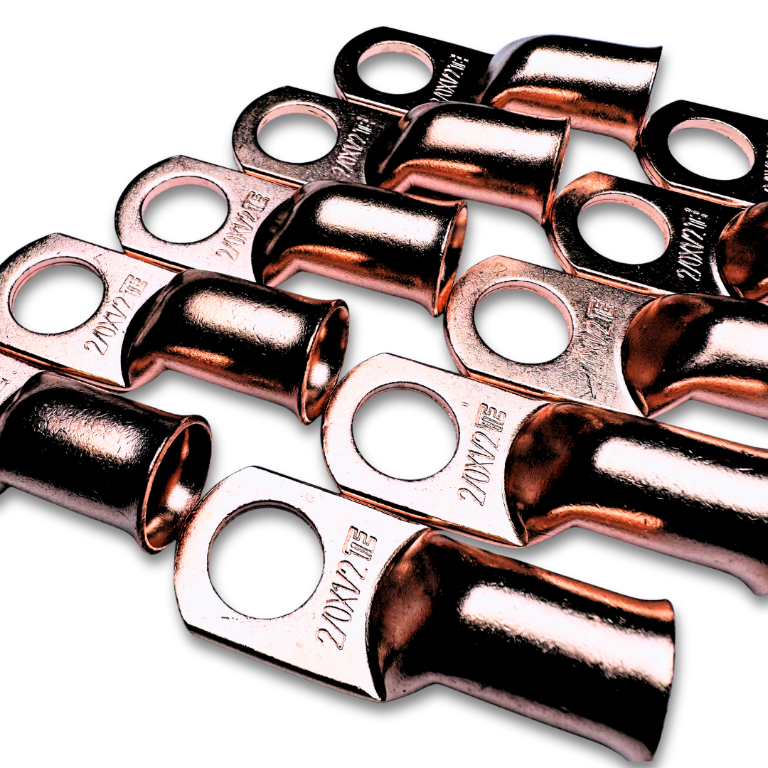 2/0 Gauge Copper Lug Ring Terminals with 1/2" Hole - 10 Pieces