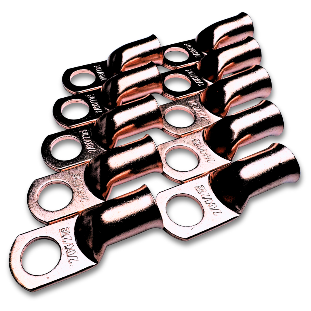 2/0 Gauge Copper Lug Ring Terminals with 1/2" Hole - 10 Pieces