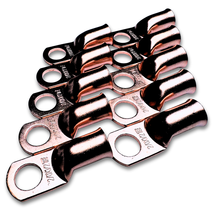 2/0 Gauge Copper Lug Ring Terminals with 1/2" Hole - 10 Pieces