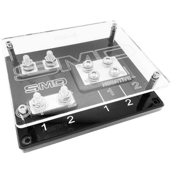 SMD 2 Slot ANL Fuse & Distribution Block with Polished Aluminum Hardware and Clear Acrylic Cover - Made In the USA