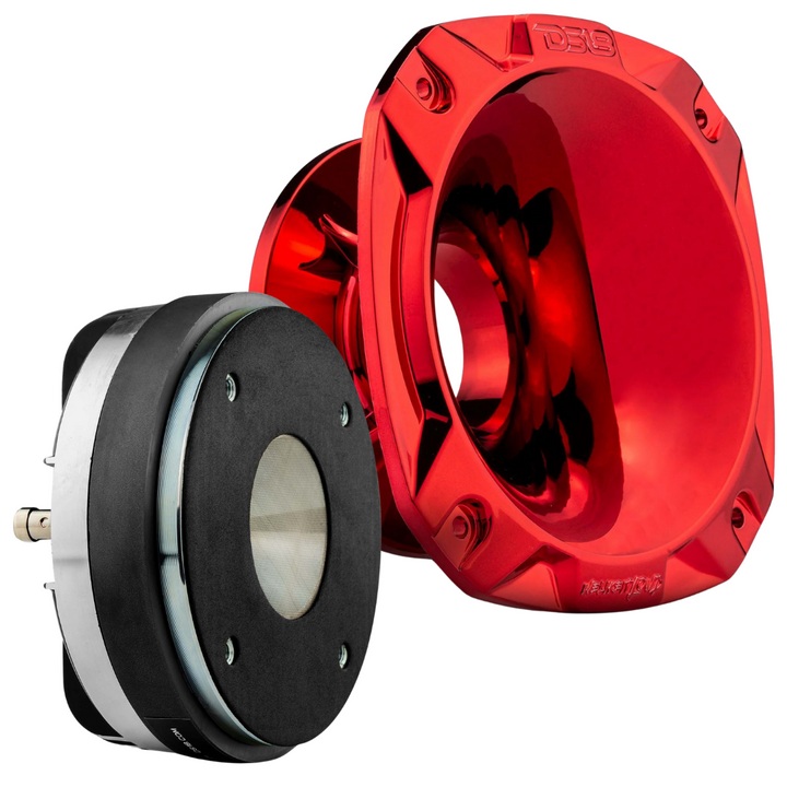 DS18 PRO-D1F Compression Driver with 2" Phenolic Voice Coil and Red Chrome Plastic Horn - 320 Watts Rms 8-ohm