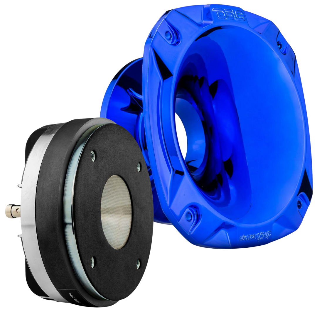 DS18 PRO-D1F Compression Driver with 2" Phenolic Voice Coil and Blue Chrome Plastic Horn - 320 Watts Rms 8-ohm