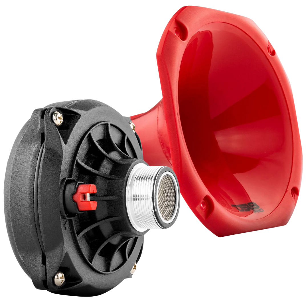 DS18 PRO-DR250 2" VC Phenolic Compression Driver with Red Plastic Screw-on Trumpet Horn - 200 Watts Rms 8-ohm