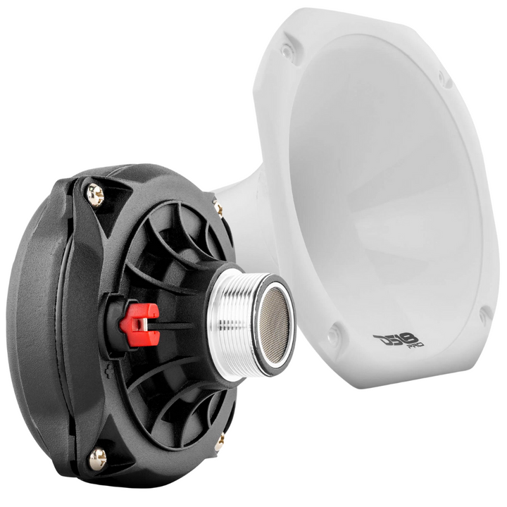 DS18 PRO-DR250 2" VC Phenolic Compression Driver with White Plastic Screw-on Trumpet Horn - 200 Watts Rms 8-ohm