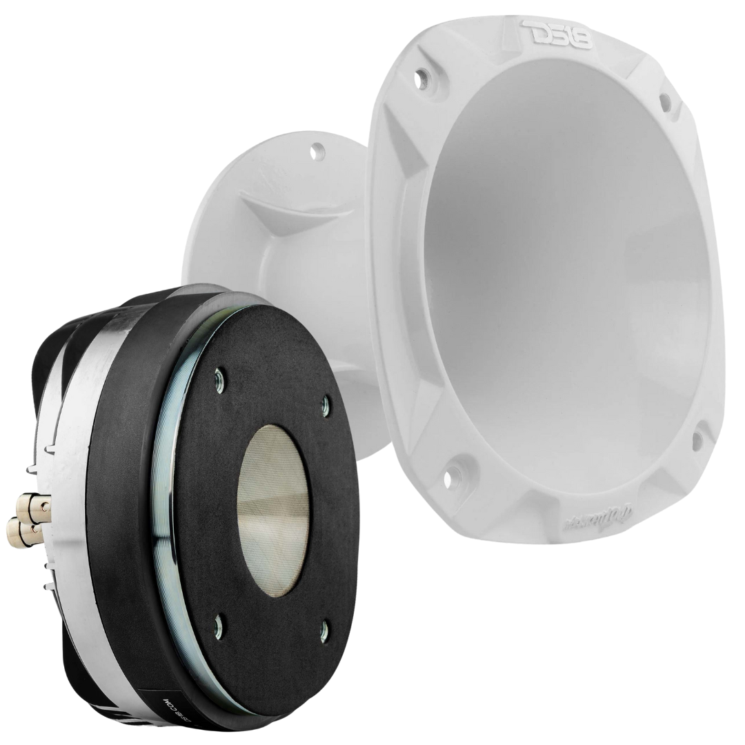 DS18 PRO-D1F Compression Driver with 2" Phenolic Voice Coil and White Aluminum Horn - 320 Watts Rms 8-ohm