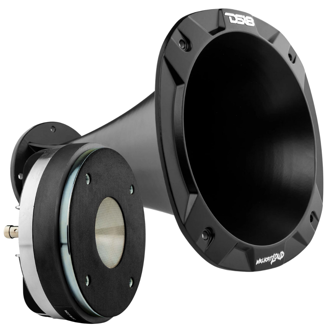 DS18 PRO-D1F Compression Driver with 2" Phenolic Voice Coil and Black Aluminum Trumpet Horn - 320 Watts Rms 8-ohm