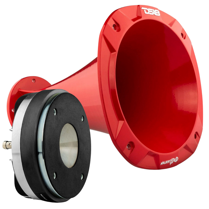 DS18 PRO-D1F Compression Driver with 2" Phenolic Voice Coil and Red Aluminum Trumpet Horn - 320 Watts Rms 8-ohm