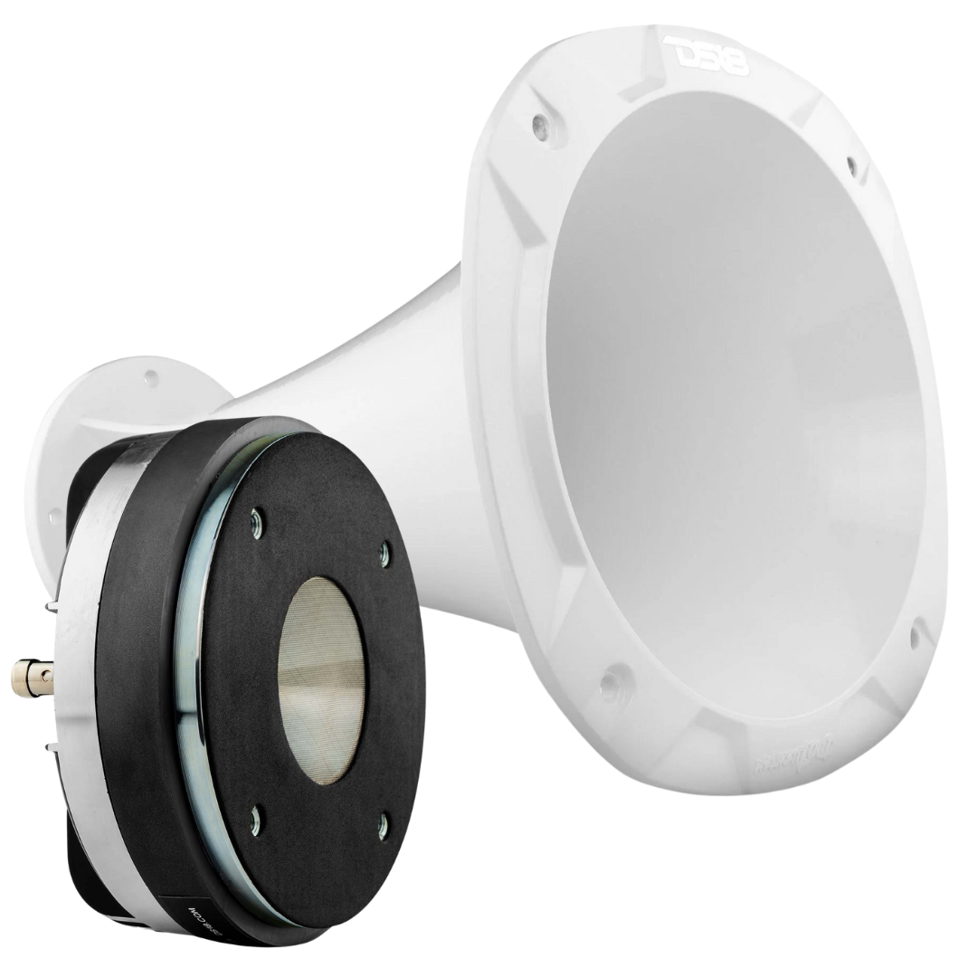 DS18 PRO-D1F Compression Driver with 2" Phenolic Voice Coil and White Aluminum Trumpet Horn - 320 Watts Rms 8-ohm