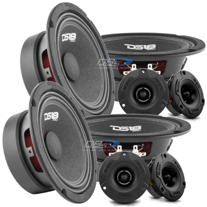 Combo DS18 - 4x PRO-GM6 6.5" Altavoces de rango medio con 4x PRO-TWX1/BK 3.8" Bullet Super Tweeters
