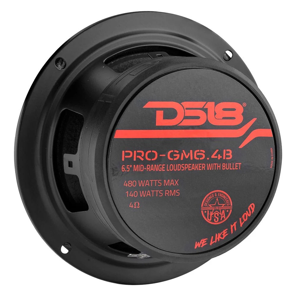 DS18 Combo - 4x PRO-GM6.4B 6.5" Mid-Range Loudspeakers - 4x PRO-TWZ1 Bullet Tweeters - G1800.4D 4-Channel Amplifier
