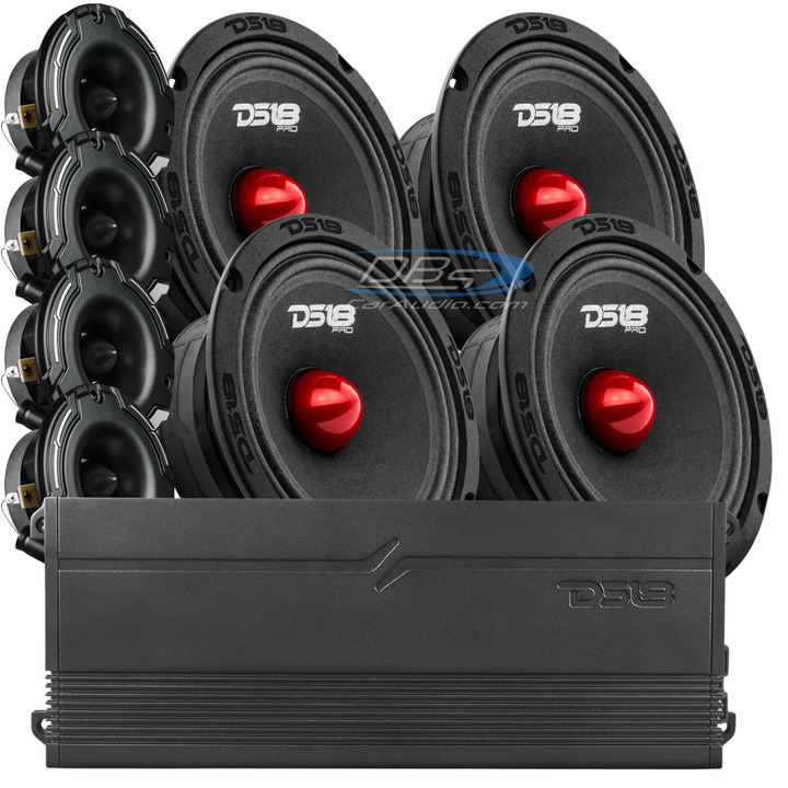 DS18 Combo - 4x PRO-GM6.4B 6.5" Mid-Range 4x PRO-TWZ1 Tweeters and G3600.6D Amplifier