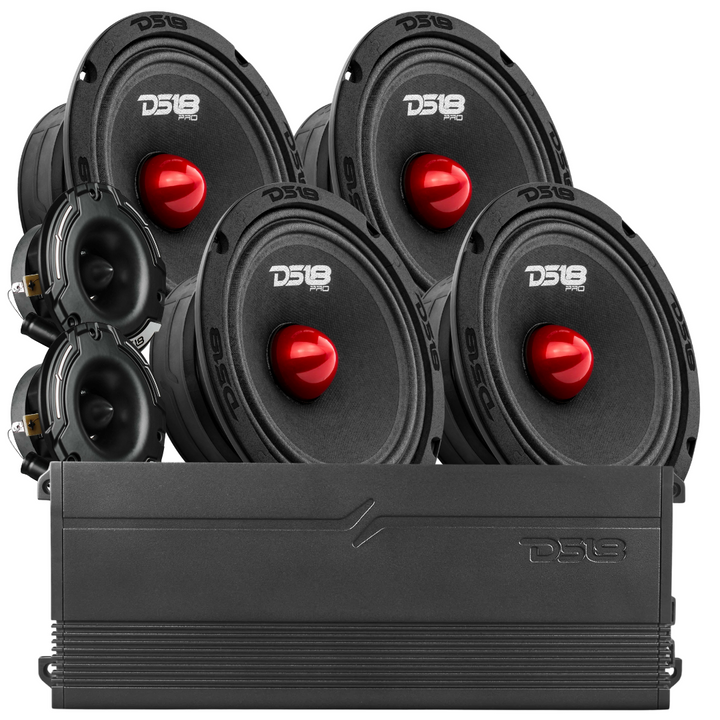 DS18 Combo - 4x PRO-GM6.4B 6.5" Mid-Range 2x PRO-TWZ1 Tweeters and G3600.6D Amplifier