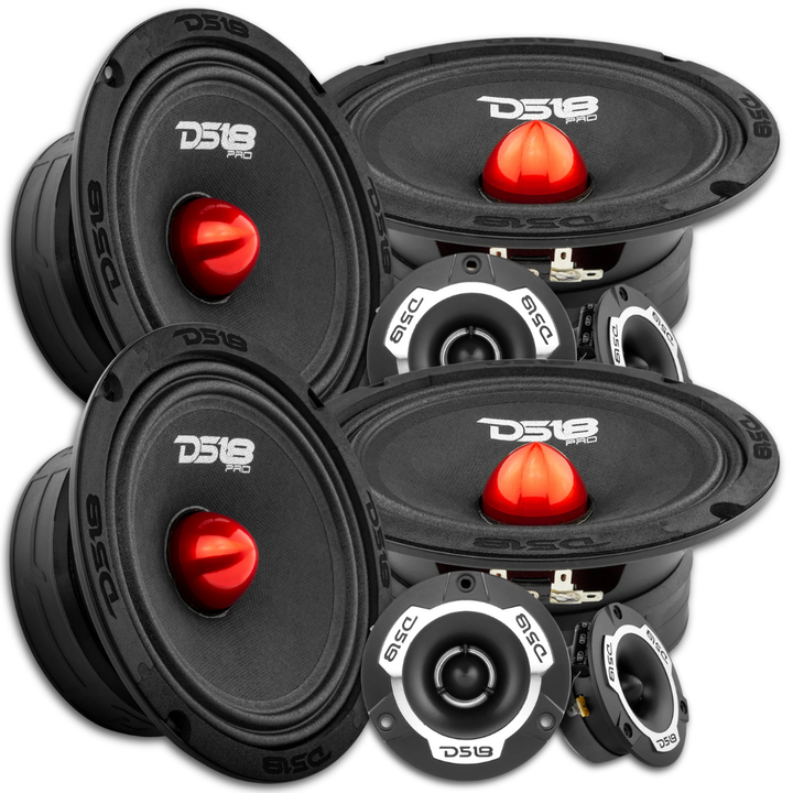 Combo DS18 - 4x PRO-GM6B 6.5" Altavoces de rango medio con 4x PRO-TWX1/SL 3.8" Bullet Super Tweeters