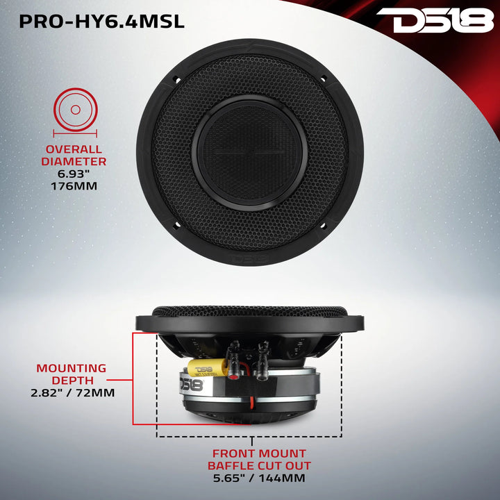 DS18 PRO-HY6.4MSL 6.5" Slim 2-Way Loudspeaker - 150 Watts Rms 4-ohm