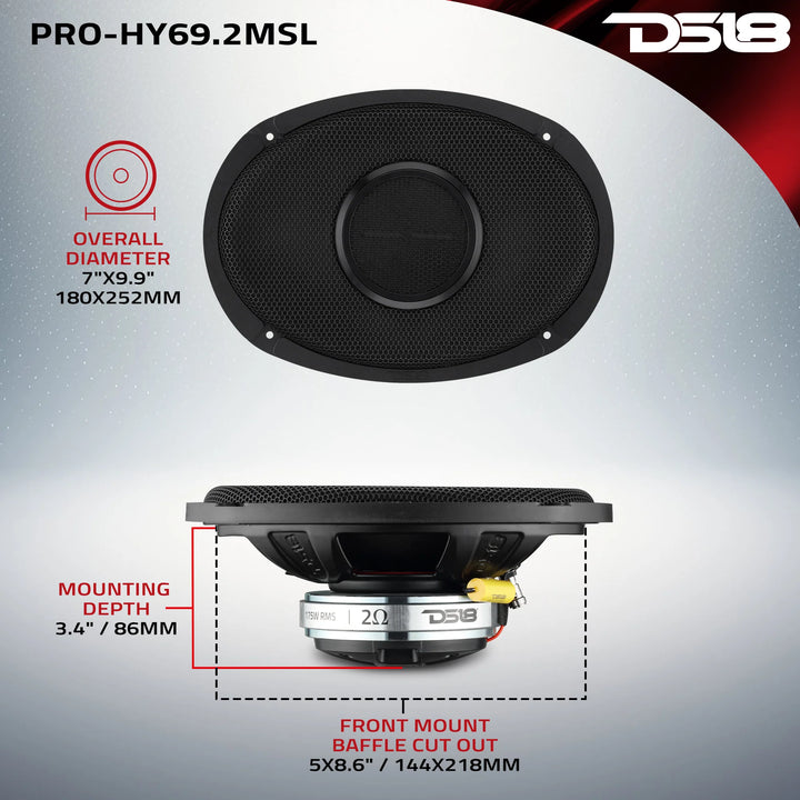 DS18 PRO-HY69.2MSL 6x9" Slim 2-Way Loudspeaker - 175 Watts Rms 2-ohm
