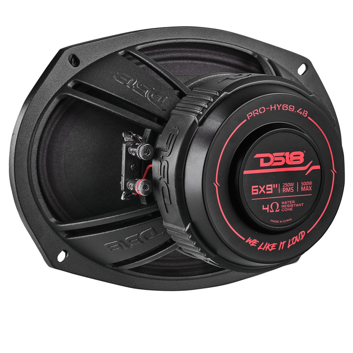 DS18 PRO-HY69.4B Altavoz de 2 vías de rango completo de 6x9" con controlador de compresión incorporado - 250 vatios Rms 4 ohmios