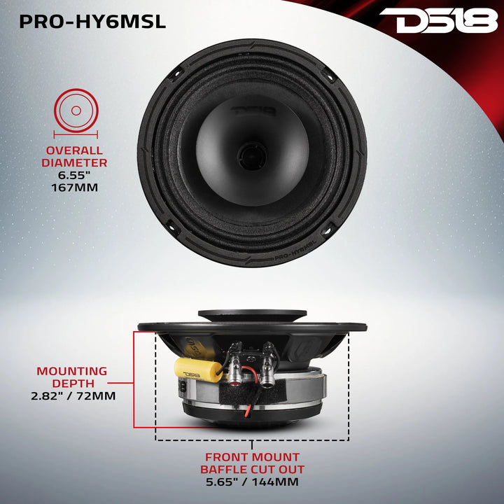 DS18 PRO-HY6MSL 6.5" Shallow Mount 2-Way Loudspeaker with 1.5" Voice Coil and Built-in Compression Driver - 150 Watts Rms 8-ohm