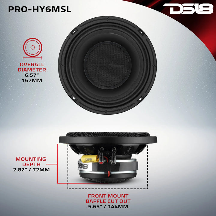 DS18 PRO-HY6MSL 6.5" Slim 2-Way Coaxial Loudspeaker - 150 Watts Rms 8-ohm