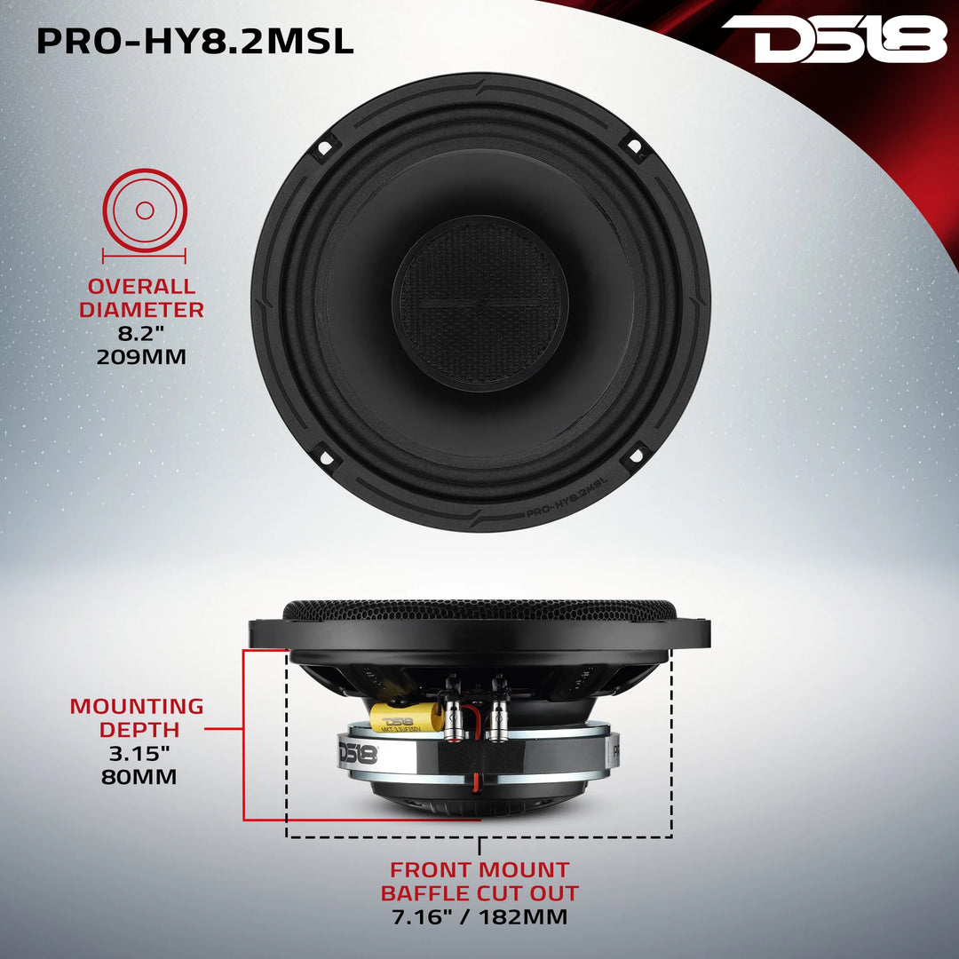DS18 PRO-HY8.2MSL 8" Slim 2-Way Coaxial Loudspeaker - 200 Watts Rms 2-ohm