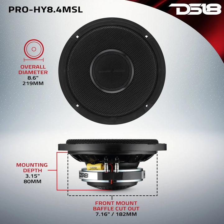 DS18 PRO-HY8.4MSL 8" Slim 2-Way Loudspeaker - 200 Watts Rms 4-ohm