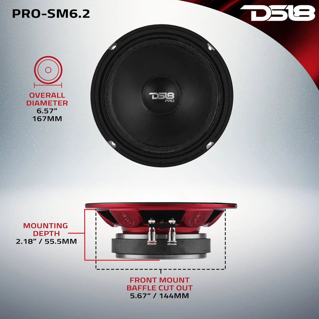 DS18 PRO-SM6.2 6.5" Slim Mid-Range Loudspeaker - 200 Watts Rms 2-ohm