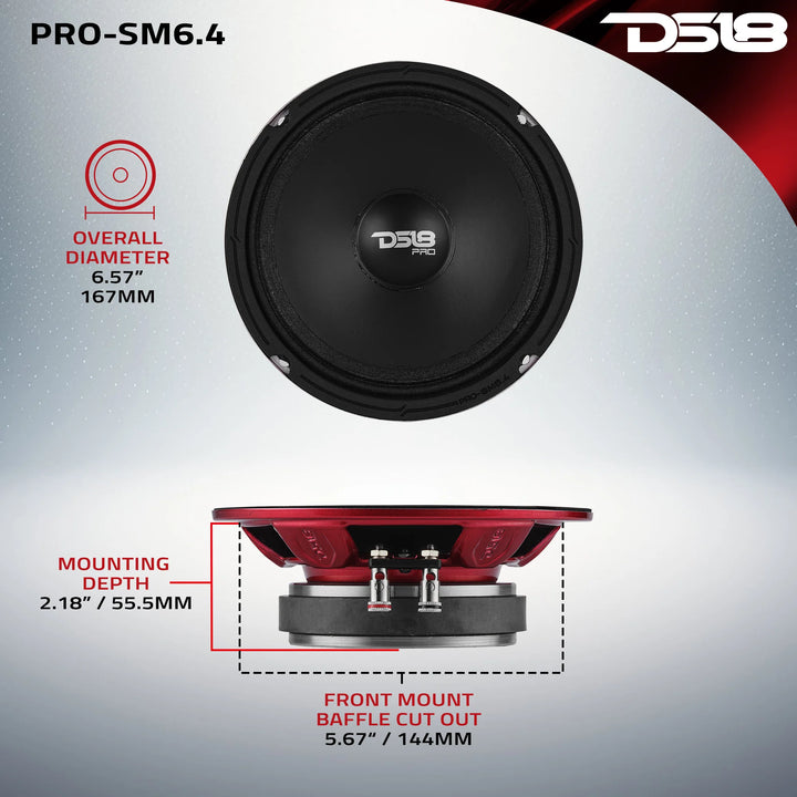 DS18 PRO-SM6.4 6.5" Slim Mid-Range Loudspeaker - 200 Watts Rms 4-ohm