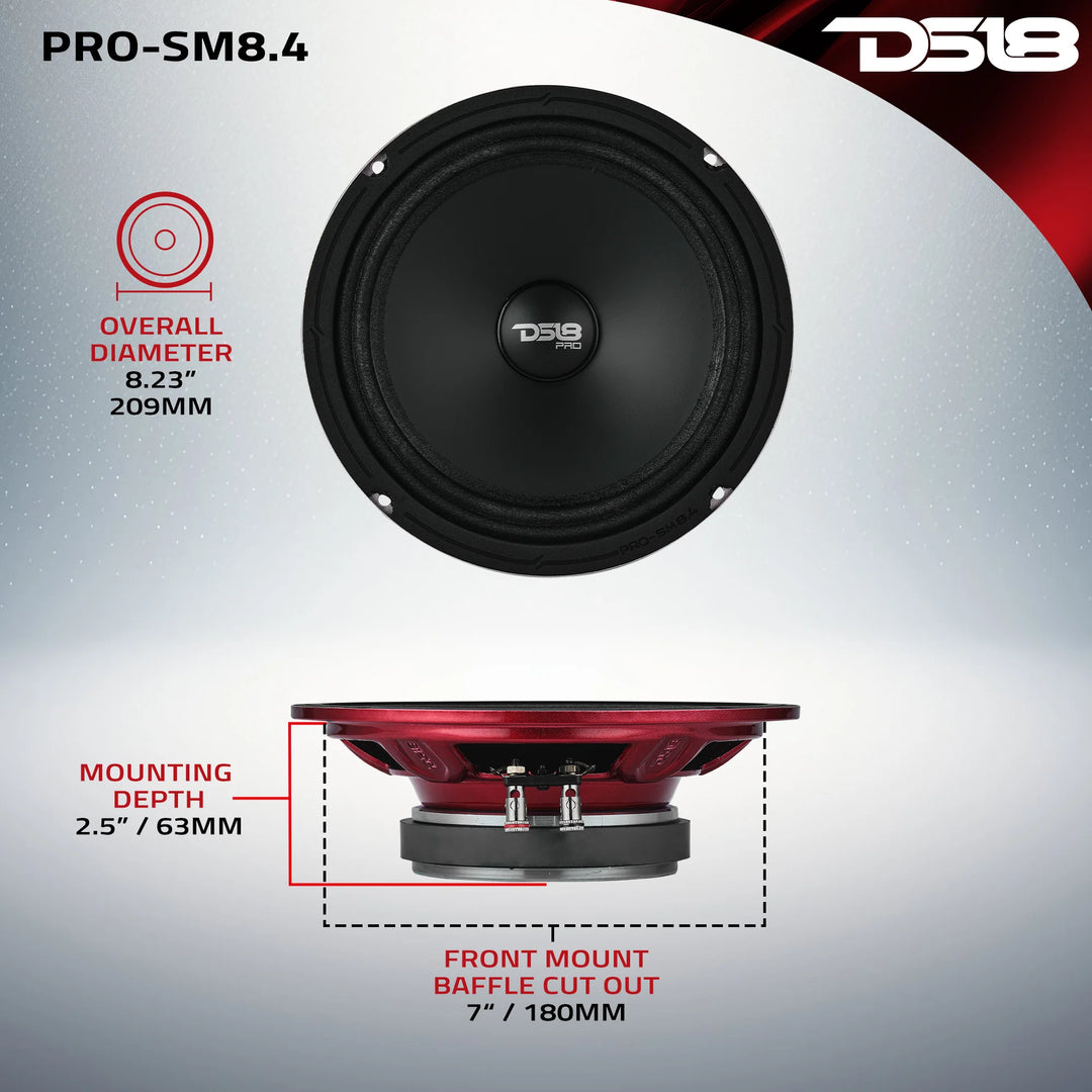 DS18 PRO-SM8.4 8" Slim Mid-Range Loudspeaker - 250 Watts Rms 4-ohm