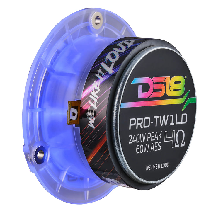 DS18 PRO-TW1LD 3.8" Bullet Super Tweeters with 1" Aluminum Voice Coil and Dynamic LEDs - 120 Watts Rms 4-ohm