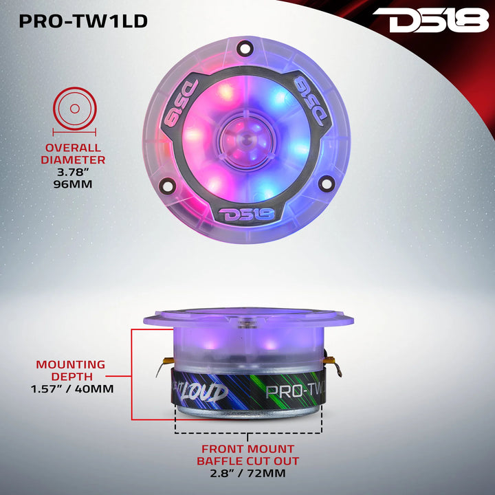 DS18 PRO-TW1LD 3.8" Bullet Super Tweeters with 1" Aluminum Voice Coil and Dynamic LEDs - 120 Watts Rms 4-ohm