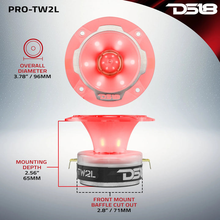 DS18 PRO-TW2L 3.8" Bullet Super Tweeters with LEDs - 120 Watts Rms 4-ohm