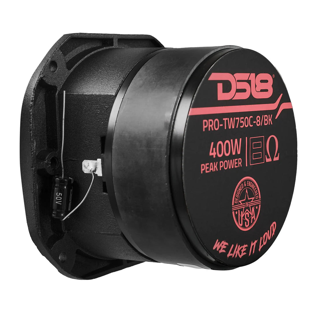 DS18 PRO-TW750C-8 4" Black Bullet Super Tweeter with 1.5" Titanium Voice Coil - 200 Watts Rms 8-ohm