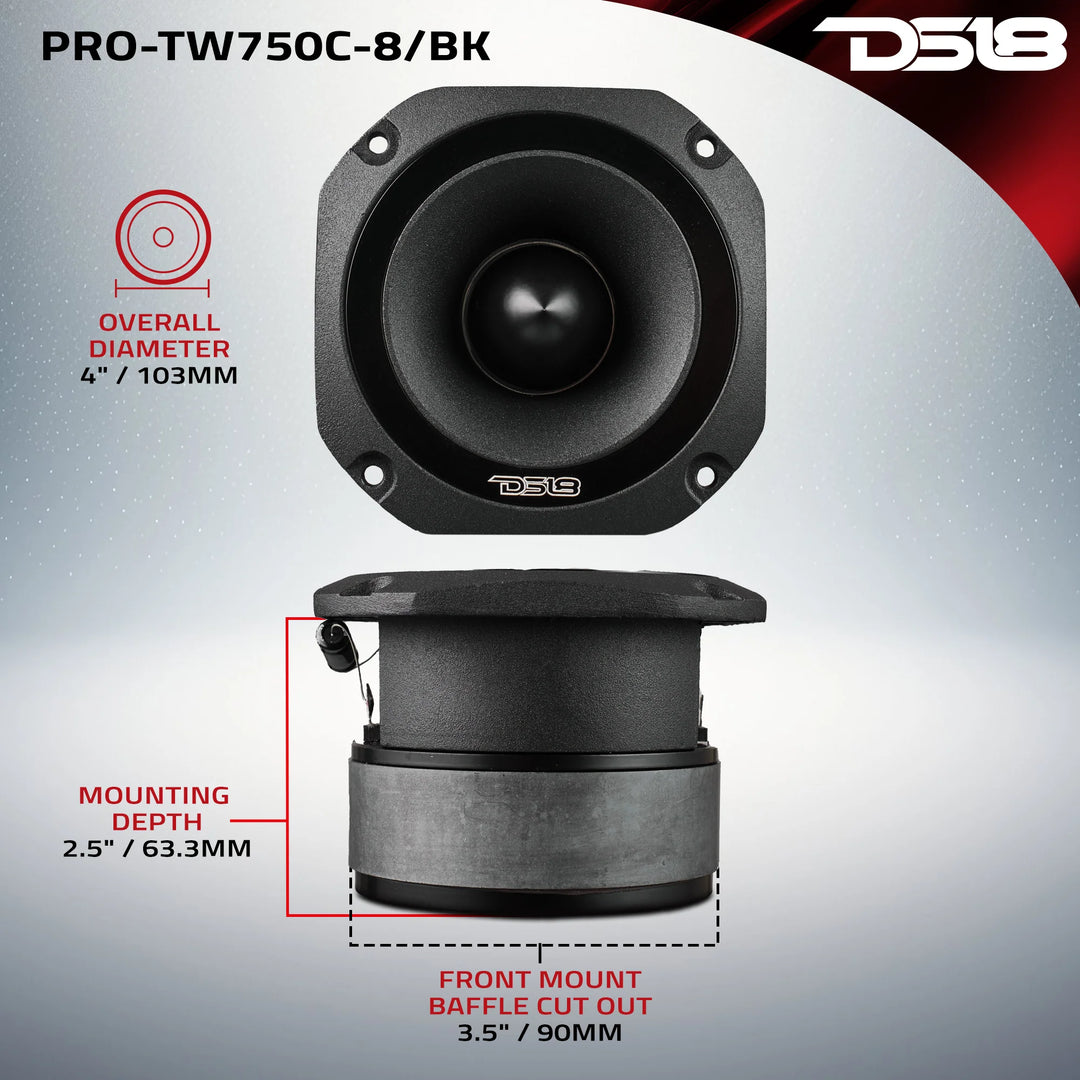 DS18 PRO-TW750C-8 4" Black Bullet Super Tweeter with 1.5" Titanium Voice Coil - 200 Watts Rms 8-ohm