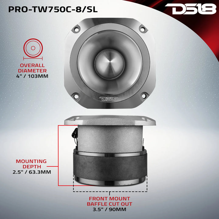 DS18 PRO-TW750C-8 4" Aluminum Bullet Super Tweeter with 1.5" Titanium Voice Coil - 200 Watts Rms 8-ohm