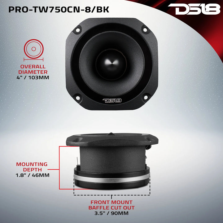 DS18 PRO-TW750CN-8 4" Black Bullet Super Tweeter with Neodymium Magnet and 1.5" Titanium Voice Coil - 220 Watts Rms 8-ohm