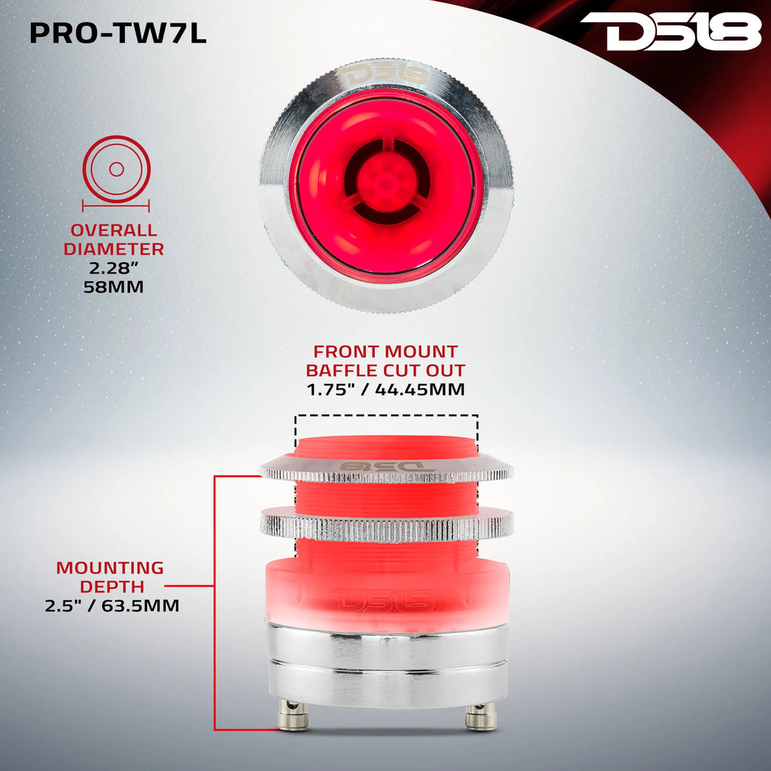 DS18 PRO-TW7L 2.3" Neodymium Bullet Super Tweeter with LEDs - 100 Watts Rms 4-ohm