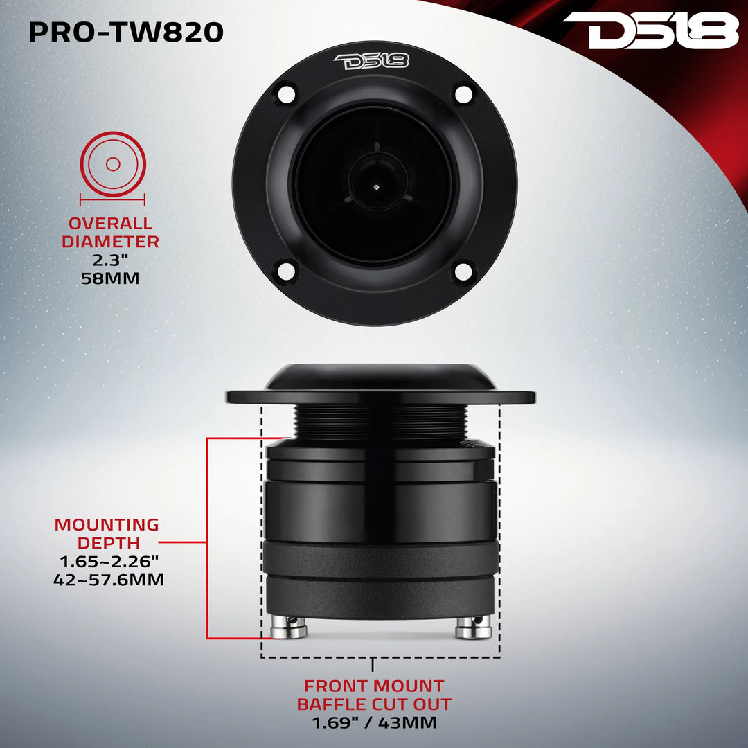 DS18 PRO-TW820 Súper tweeter tipo bala de compresión de neodimio de 2,3" con bobina móvil de titanio de 1" - 100 vatios Rms 4 ohmios