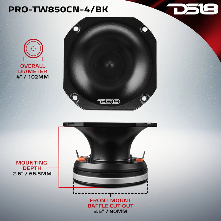 DS18 PRO-TW850CN-4 4" Black Hybrid Driver / Tweeter with Neodymium Magnet and 1.5" PEI Voice Coil - 250 Watts Rms 4-ohm